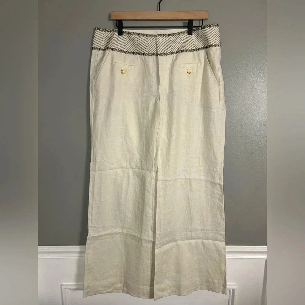 Anthropologie Cream Wide Leg Pants beautiful